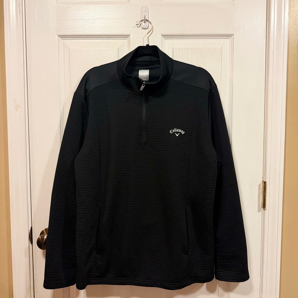 Callaway Mens Black Opti-Dri Textured Ribbed Quarter Zip Golf Pullover Large L